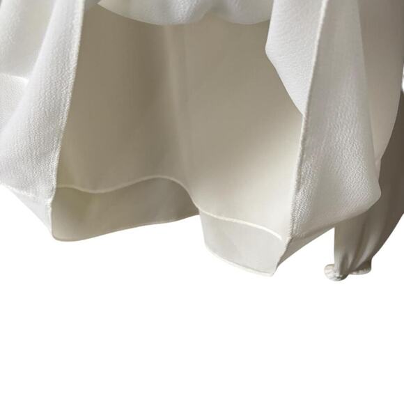 Cream Ruffle Tie Blouse - Flowy Long Sleeve, Lightweight, Elegant Boho Style - Picture 5 of 7